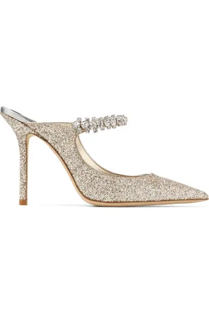 Jimmy Choo Schoenen, Dames, Grijs, 38 EU, Leer, Kristallen Band Zilveren Sandalen