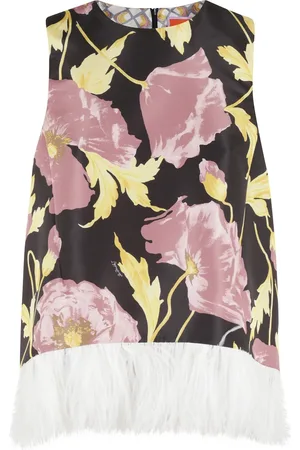 La DoubleJ Tops, Dames, Veelkleurig, S, Top met veren voor een elegante stijl