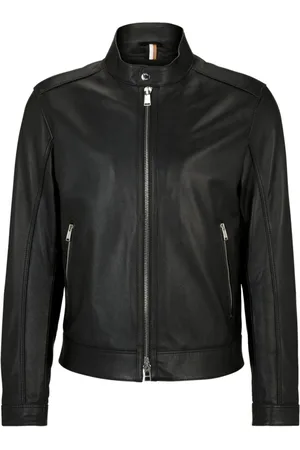 HUGO BOSS Jassen, Heren, Zwart, M, Leer, Regular Fit Leren Jas