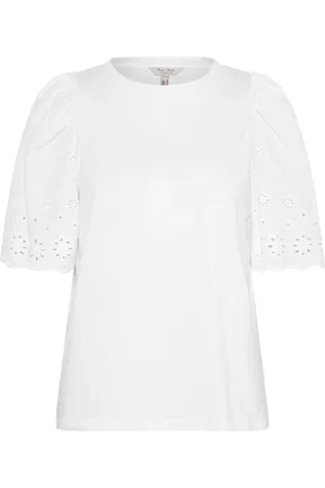 Part Two Tops, Dames, Wit, L, Witte Tee met Mooi Gatenpatroon