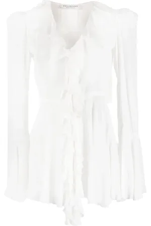 Serafini Blouses & Shirts, Dames, Wit, S, Witte blouse met ruches en V-hals