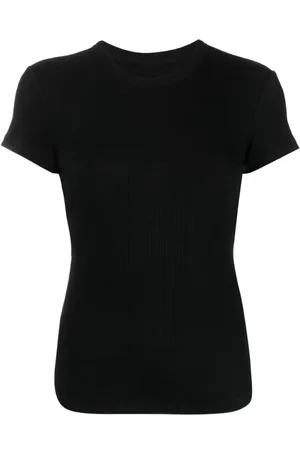 Isabel Marant Tops, Dames, Zwart, S, Katoen, Katoenen T-shirt met ribbels en logo