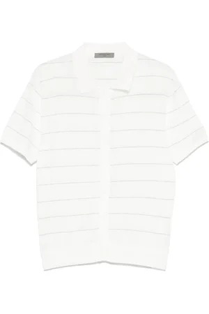 corneliani Truien, Heren, Wit, M, Katoen, Witte Gebreide Trui met Gestreept Patroon