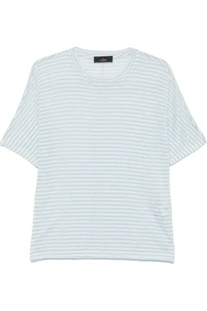 Peuterey Tops, Dames, Blauw, L, Linnen, Hemelsblauw en Wit T-Shirt Polo