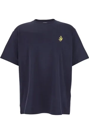 J.W.Anderson Tops, Heren, Blauw, L, Katoen, Blauw Logo Geborduurd T-shirt met Ronde Hals