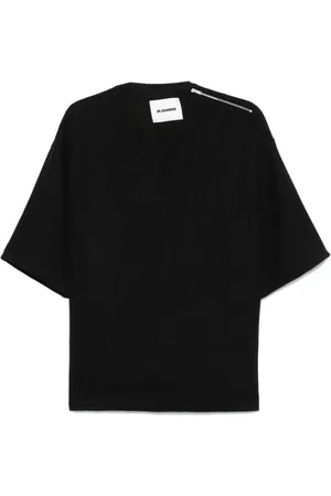 Jil Sander Tops, Heren, Zwart, L, Katoen, Zwart T-shirt met Ritssluiting bij de Hals