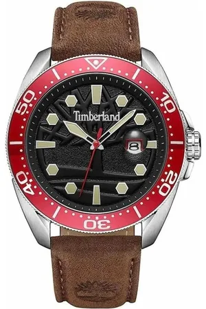 Timberland Accessoires, Heren, Bruin, ONE Size, Bruin Leren Quartz Analoog Horloge