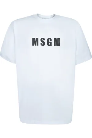 Msgm Tops, Heren, Wit, XL, Katoen, Wit Logo T-shirt Ronde Hals