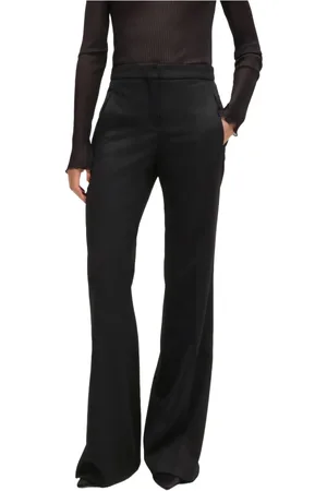 HUGO BOSS Broeken, Dames, Zwart, M, Wol, Uitlopende Twill Wollen Blend Broek