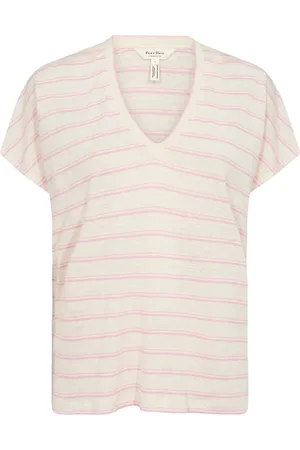 Part Two Tops, Dames, , 2Xl, Gestreept T-shirt met V-hals Prism Pink