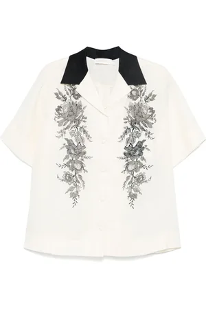 ZIMMERMANN Overhemden, Dames, , M, Linnen, Floral Linen Shirt Cuban Collar