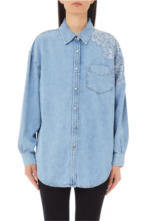 Liu Jo Blouses & Shirts, Dames, Blauw, S, Denim, Kanten Schouder Shirt