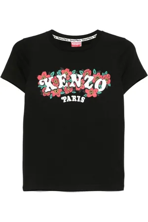 Kenzo Tops, Dames, Zwart, S, Katoen, Logo Print T-shirt met Ronde Hals