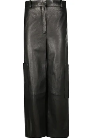Khaite Broeken, Dames, Zwart, S, Leer, Leren broek met ritssluiting van lamsleer