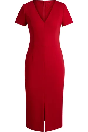 HUGO BOSS Kleedjes, Dames, Rood, S, Stretch Fabric Midi Jurk