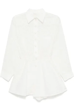 ZIMMERMANN Kleedjes, Dames, Wit, S, Linnen, Witte Jumpsuit met Hartjesborduursel van Kant