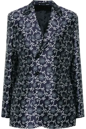 Kenzo Jassen, Dames, Blauw, S, Polyester, Blauwe Jacquard Blazer met Reverskraag
