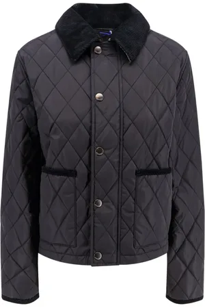 Burberry Jassen, Dames, Zwart, S, Nylon, Gewatteerde nylon jas met fluwelen profielen