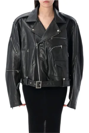 Rick Owens Jassen, Dames, Zwart, ONE Size, Leer, Zwarte leren Cropped Jumbo Bauhaus Stooge