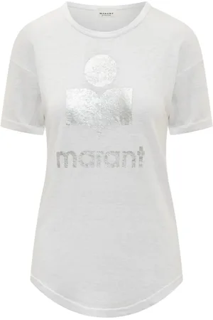Isabel Marant Tops, Dames, Wit, L, Linnen, Wit T-shirt met korte mouwen en zilver logo