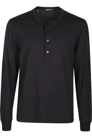 Tom Ford Tops, Heren, Zwart, 2Xl, Katoen, Henley T-shirt met lange mouwen