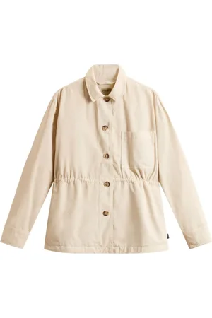 Woolrich Jassen, Dames, , XS, Leer, Button-Up Jas met Elastische Tailleband