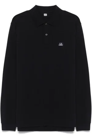 C.P. Company Tops, Heren, Zwart, L, Katoen, Zwarte Logo Polo Lange Mouw Shirt