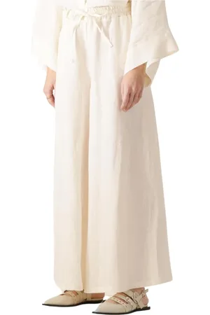 Greek Archaic Kori Broeken, Dames, Wit, M, Linnen, Wijde Linnen Broek Set