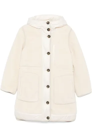 Woolrich Mantels, Dames, Wit, L, Wol, Lichtbeige wollenmix jas met capuchon