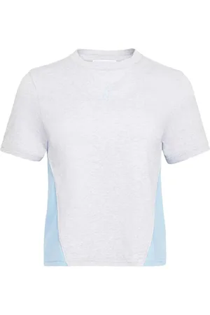 J.W.Anderson Tops, Dames, Grijs, S, Katoen, Panel T-shirt met Ronde Hals
