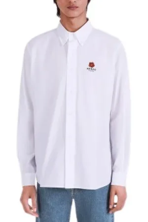 Kenzo Overhemden, Heren, Wit, XL, Katoen, Sportief Shirt met Lange Mouwen