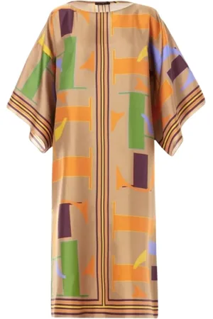 Carolina Herrera Kleedjes, Dames, Veelkleurig, S, Oversized Zijden Puzzel Jurk