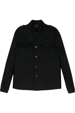 Tom Ford Jassen, Heren, Zwart, L, Wol, Wollen overhemdjas met knopen aan de voorkant