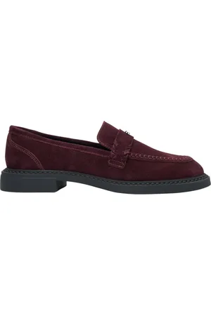 Estro Schoenen, Dames, Rood, 38 EU, Leer, Bourgondische Penny Loafers voor dames gemaakt van Premium Italiaans Echt Velours