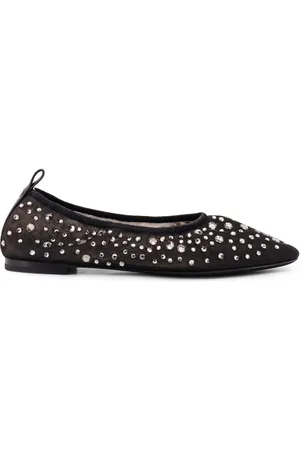 Tory Burch Schoenen, Dames, Zwart, 36 EU, Leer, Ballerina`s met strass-mesh en leren details