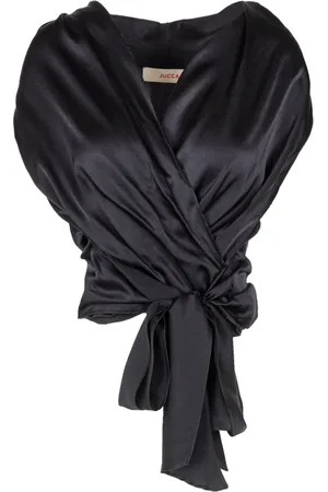 Jucca Blouses & Shirts, Dames, Zwart, S, Denim, Zijden V-hals top met voorste kruis