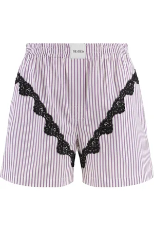 The Attico Korte broeken, Dames, Paars, S, Katoen, Katoenen shorts met kanten inzetstukken
