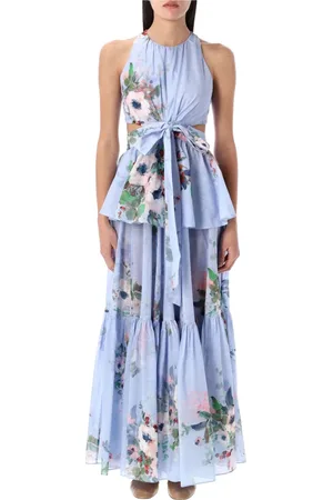 ZIMMERMANN Kleedjes, Dames, Blauw, S, Katoen, Everley Draped Bow Midi Jurk