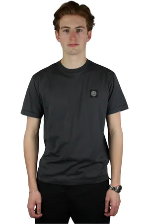 Stone Island Tops, Heren, Zwart, M, Katoen, Grijs T-shirt met Borstlogo