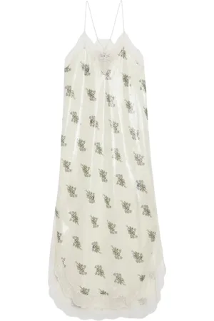 Zadig & Voltaire Kleedjes, Dames, Veelkleurig, S, Polyester, Ecru Lingerie-Stijl Midi Jurk