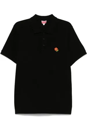 Kenzo Tops, Heren, Zwart, S, Katoen, Zwarte Polo Trui met Logo Borduurwerk