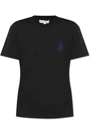 J.W.Anderson Tops, Dames, Zwart, M, Katoen, T-shirt met geborduurd logo van katoen met korte mouwen