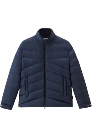 Woolrich Jassen, Heren, Blauw, S, Katoen, High-neck gewatteerd jack