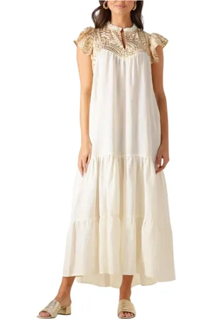 Greek Archaic Kori Kleedjes, Dames, , L, Denim, Witte Maxi Jurk voor Zomerse Dagen