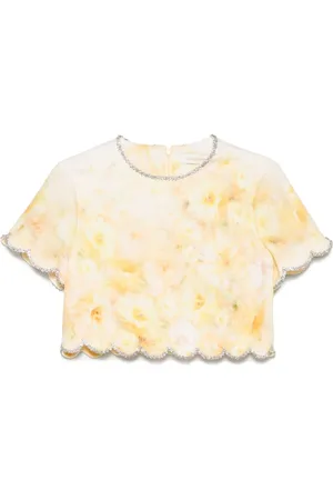 ZIMMERMANN Blouses & Shirts, Dames, Geel, XS, Katoen, Crush Scalloped Top