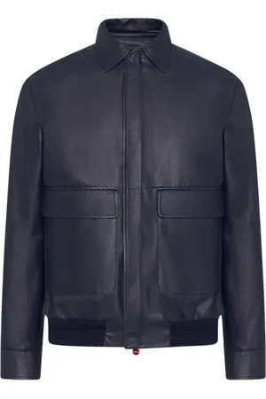 Kiton Jassen, Heren, Blauw, M, Leer, Blouson Lamsleer Marineblauw