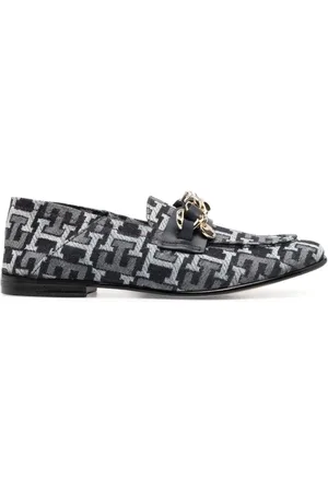 Tommy Hilfiger Schoenen, Dames, Veelkleurig, 38 EU, Denim, Monogram Denim Loafers met Kettinkje