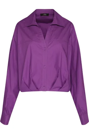 Twin-Set Blouses & Shirts, Dames, Paars, 2Xs, Katoen, Paarse Cropped Shirt met Lange Mouwen