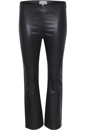 INWEAR Broeken, Dames, Zwart, XS, Leer, Cropped Kick-Flare Broek