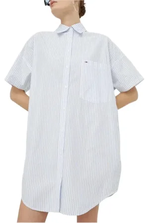 Tommy Hilfiger Kleedjes, Dames, Blauw, XS, Gestreept overhemdjurkje